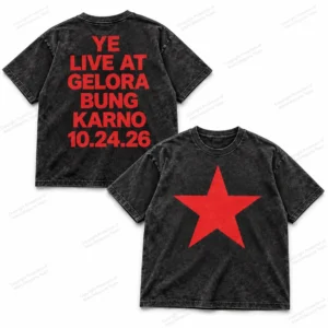Ye Gelora Bung Karno October 24 2026 red star two-sided acid washed tee in Black