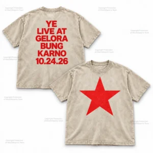 Ye Gelora Bung Karno October 24 2026 red star two-sided acid washed tee in Beige
