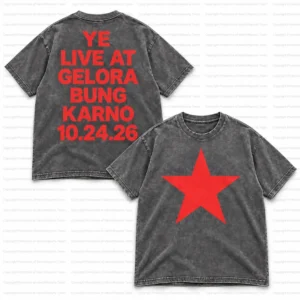 Ye Gelora Bung Karno October 24 2026 red star two-sided acid washed tee in Gray