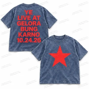 Ye Gelora Bung Karno October 24 2026 red star two-sided acid washed tee in Blue