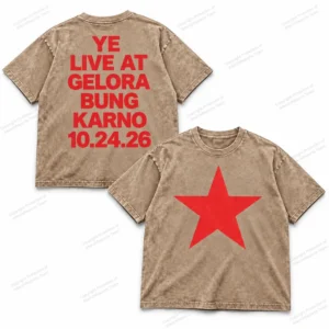 Ye Gelora Bung Karno October 24 2026 red star two-sided acid washed tee in Coffee